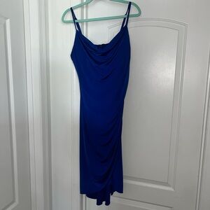 Royal blue semi formal / formal cowl neck silky midi dress size 14